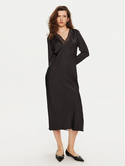 Sheer Panel Ls Shift Midi Dress Ck Black / 42