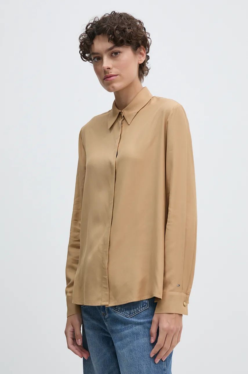 Fluid Viscose Regular Shirt Classic Khaki / 42