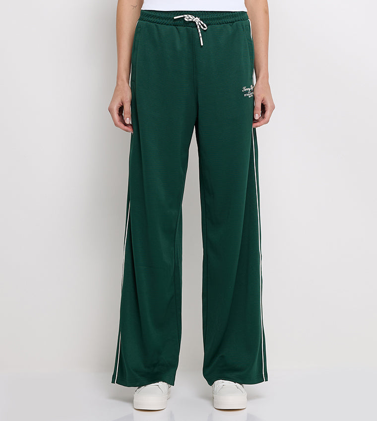 Script Graphic Wide Leg Pant Ornamental Green / L