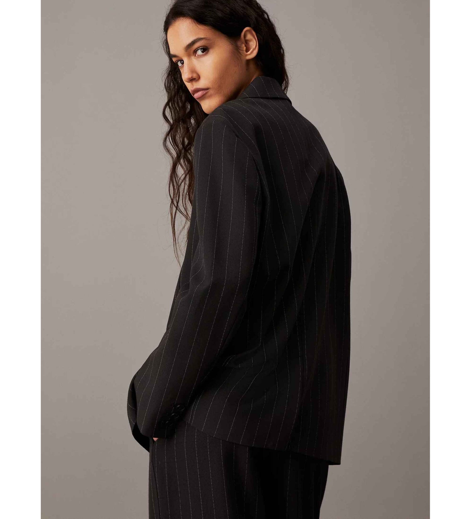 Soft Crepe Pinstripe Blazer Black Pinstripe / XL