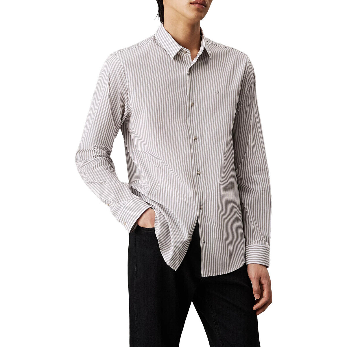 Poplin Stretch Stripe Shirt Moon Mist / L