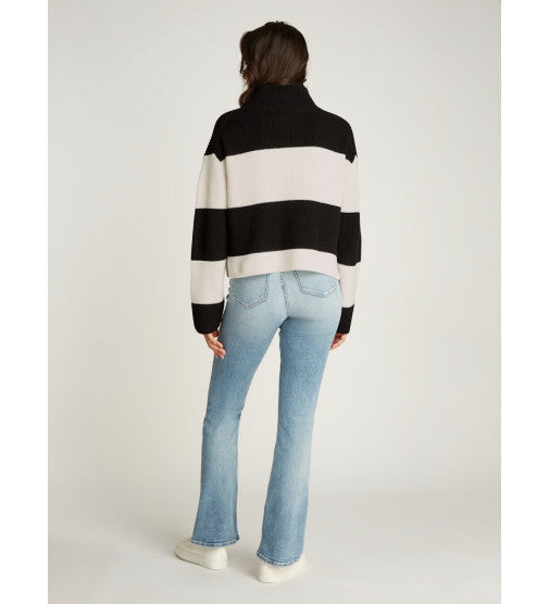 Chunky Loose High Neck Sweater Ivory / Ck Black Stripe / S