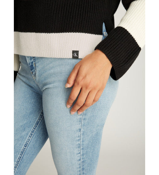 Chunky Loose High Neck Sweater Ivory / Ck Black Stripe / S