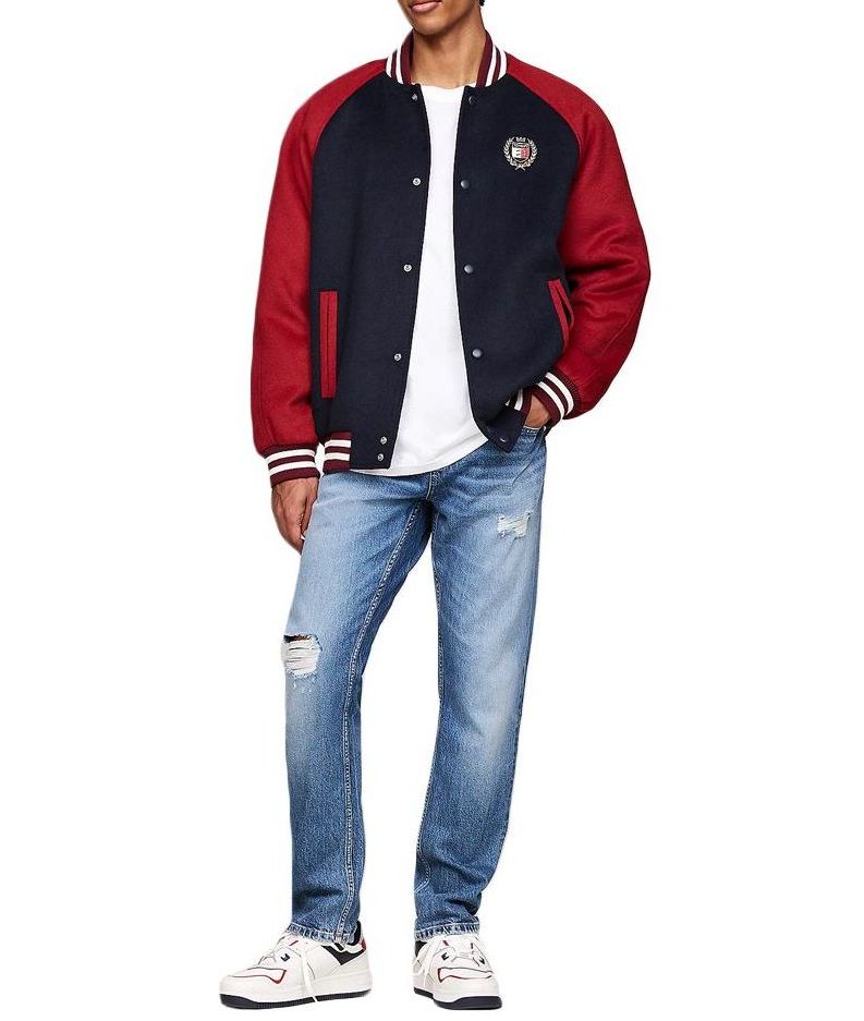 Tjm Wool Blend Crest Bomber Dark Night Navy / Regatta Red / L