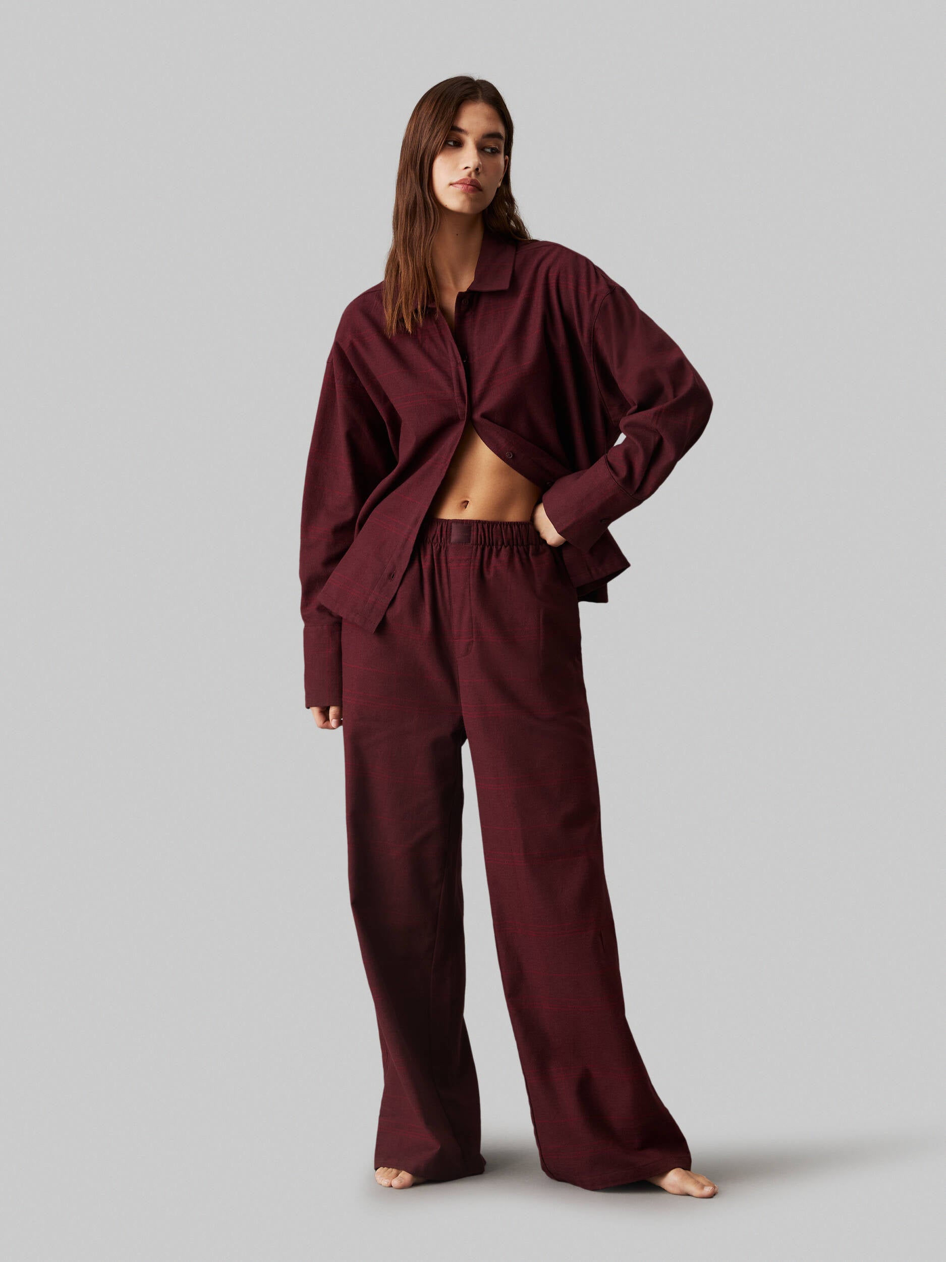 L/S Buttondown & Pant Sleep Set BEAM PLAID_TRUFFLE BROWN / L