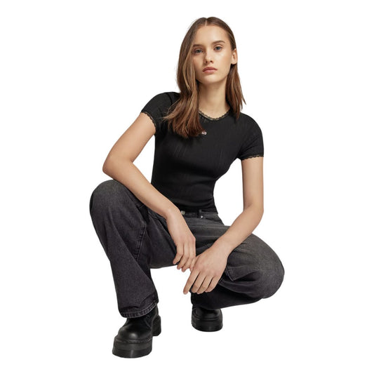 Tjw Slim Pointelle Rib Tee Black / L
