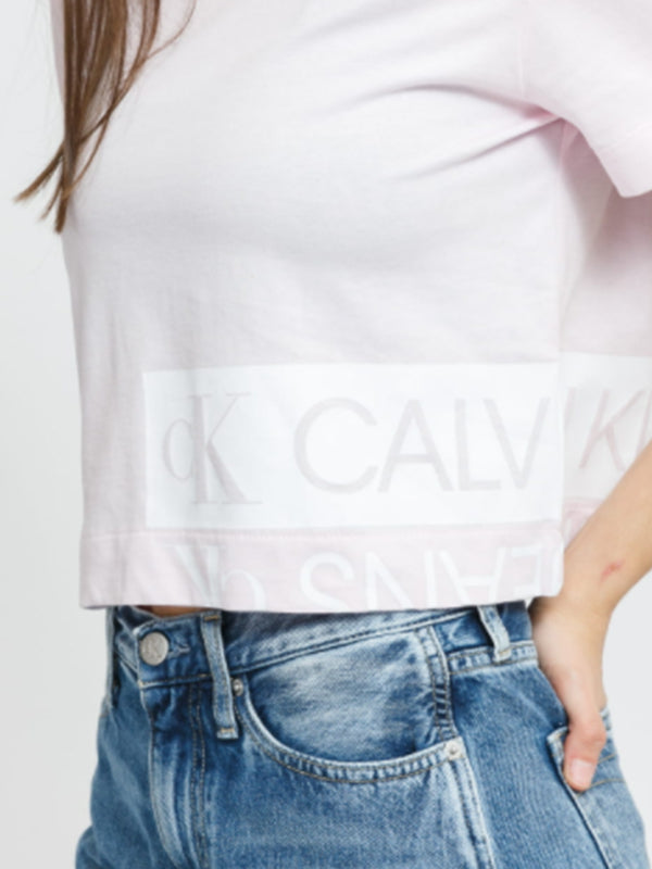 Mirrored Logo Boxy T Pearly Pink / Bright White / L