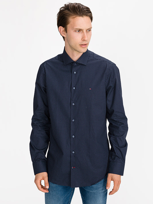 Dot Print Slim Shirt Navy/ Blue / R40