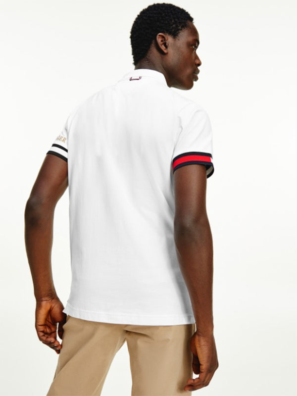 Flag Cuff Slim Polo White / L