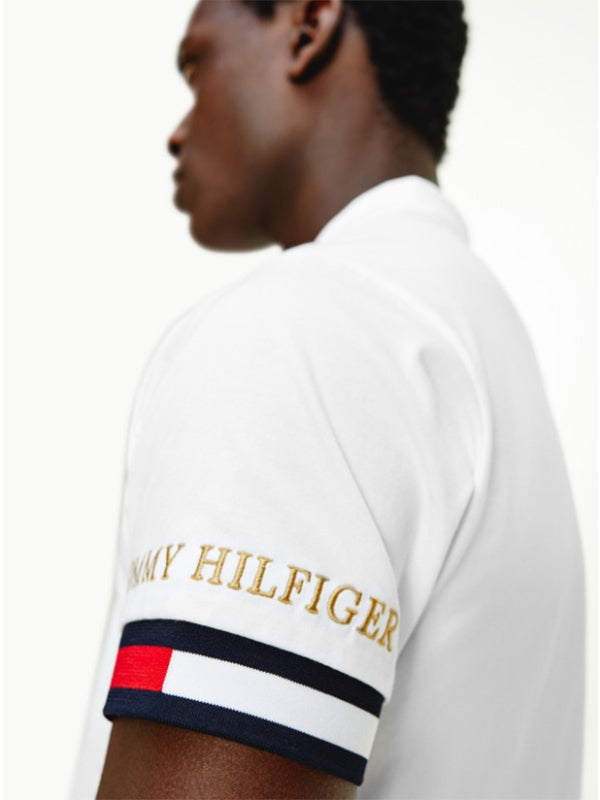 Flag Cuff Slim Polo White / L