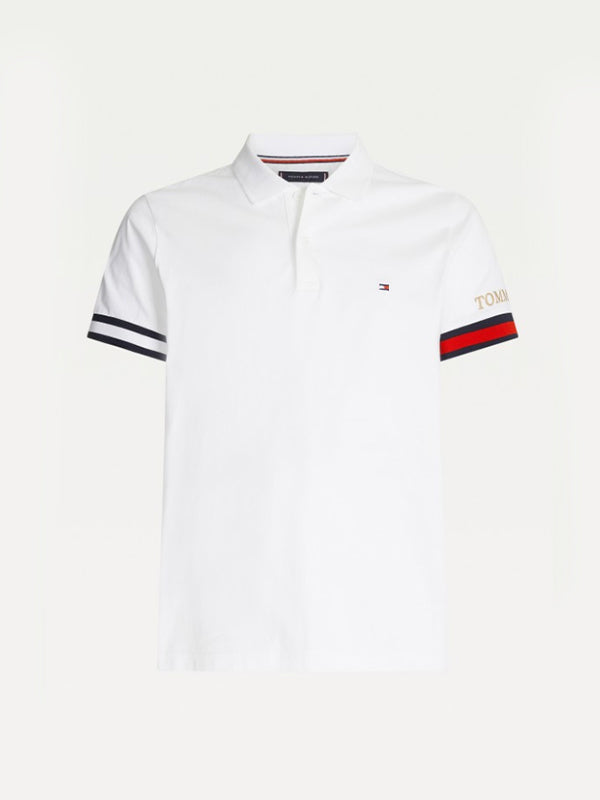 Flag Cuff Slim Polo White / L