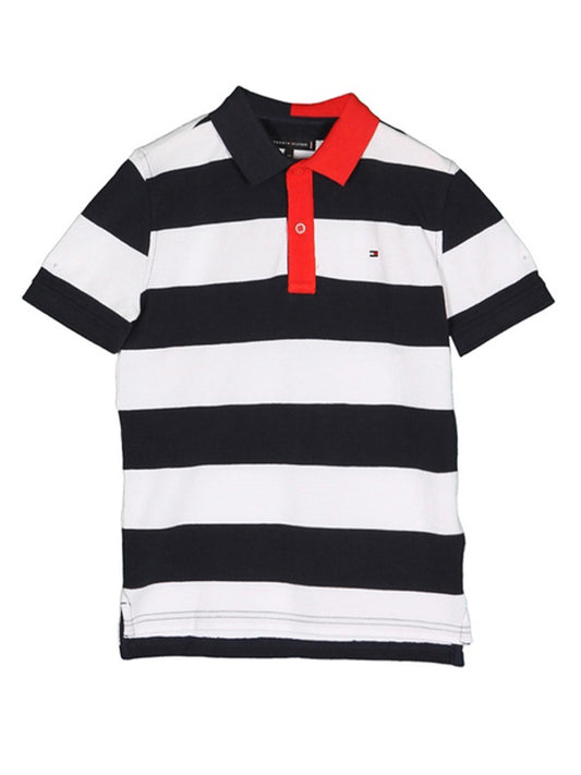 Stripy Pique Polo S/ Bright White/Black Iris / 12