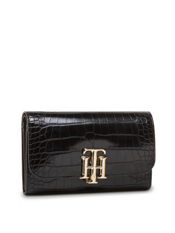 Th Lock Med Flap Wallet Black Croc / OS