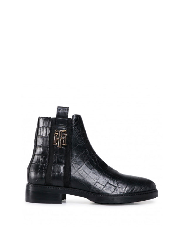 Croco Look Dressy Flat Boot Black / 41