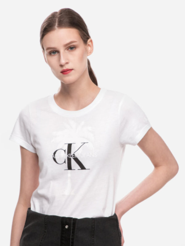 Palm Tree Monogram Slim Tee Bright White / L