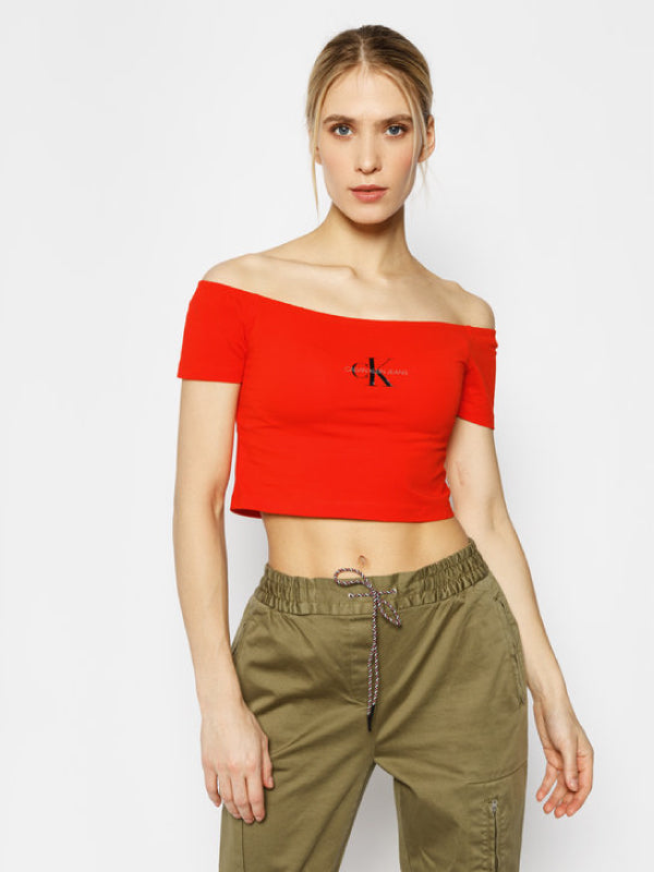 Ss Monogram Logo Bardot Top Fiery Red / L