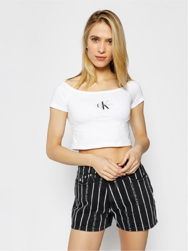 Ss Monogram Logo Bardot Top Bright White / L