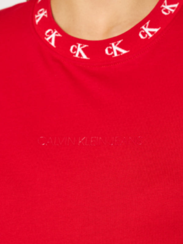 Ck Logo Trim Ls Tee Red Hot / L