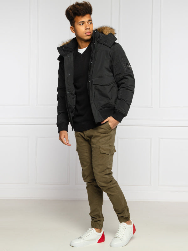 Fur Trimmed Down Jacket CK Black / L