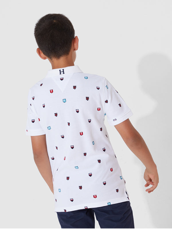 Printed Shields Polo S/S White Allover Artwork / 10