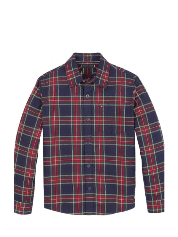 Oxford  Check Shirt L/S Blue Check/Deep Crimson / 10