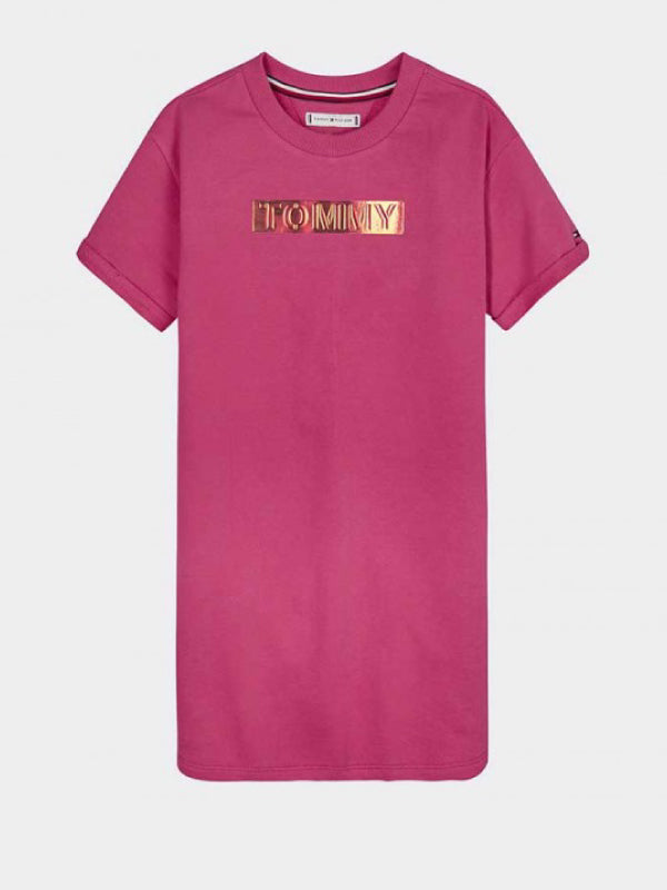 Tommy Foil Label Sweat Dress S/S Blush Red / 10