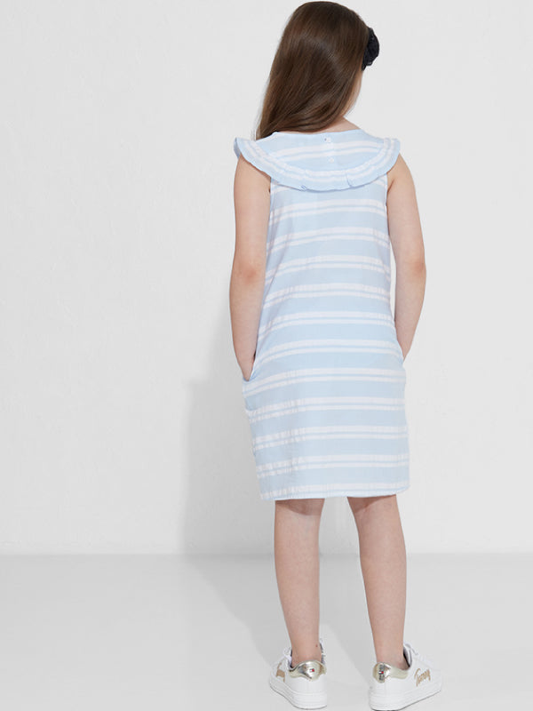 Seersucker Ruffle Dress Slvls Calm Blue/ White / 10