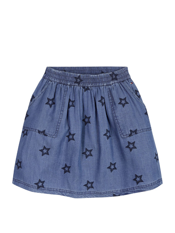 Star Embroidered Chambray Skirt Denim Light / 10