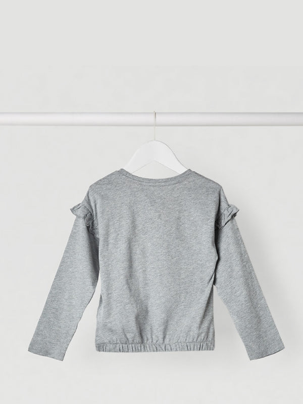 Lg Ruffle Tee L/S Mid Grey Htr / 4