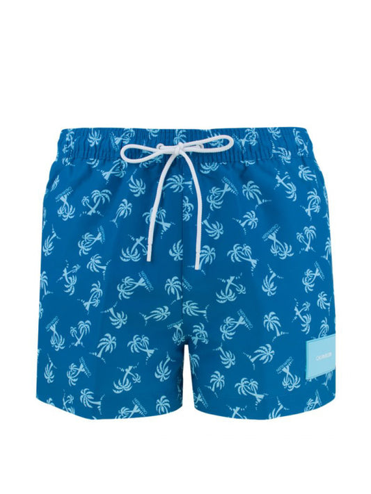 Short Drawstring-Print PALM TREE REPEAT SNORKEL BLUE / L