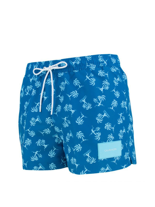 Short Drawstring-Print PALM TREE REPEAT SNORKEL BLUE / L