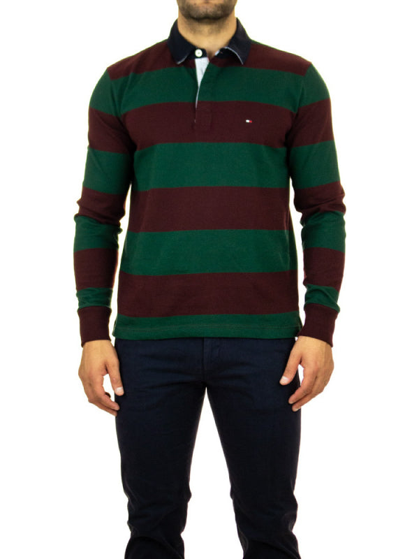 Iconic Block Stripe Rugby Deep Burgundy / Hunter / L