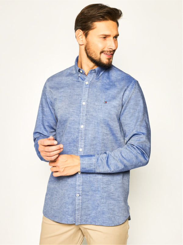 Cotton Linen Twill Shirt Blue Ink / L