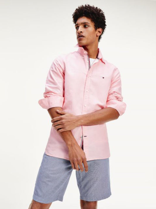 Slim Melange Cotton Linen Shirt Pink Grapefruit / L