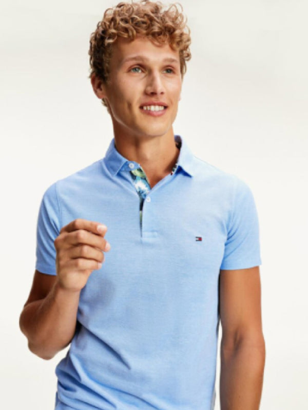 Printed Placket Slim Polo COPENHAGEN BLUE / L