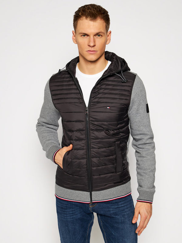 Mixed Media Hooded Zip Through Dark Grey Heather / L