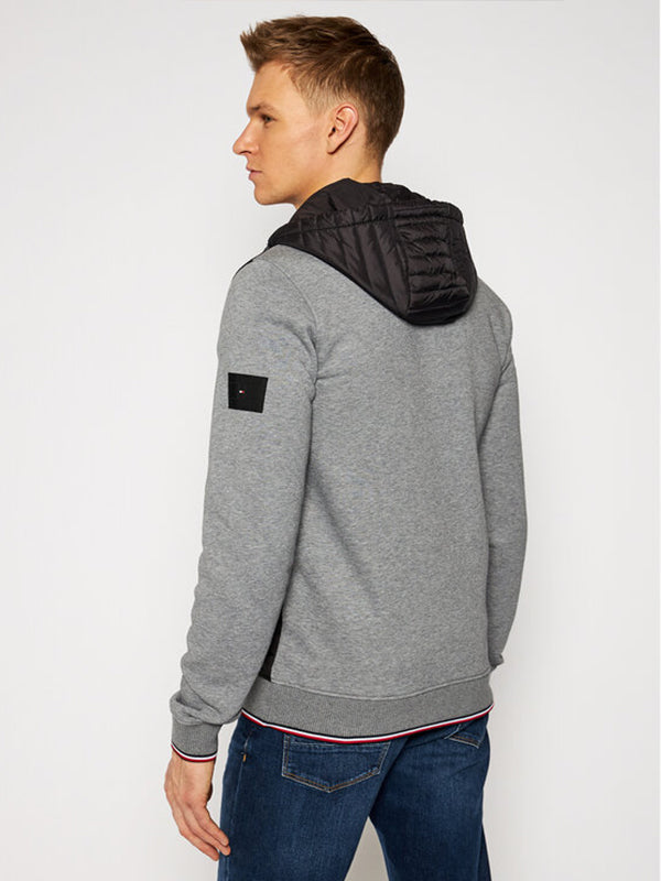 Mixed Media Hooded Zip Through Dark Grey Heather / L