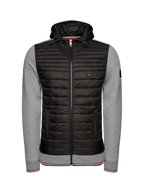 Mixed Media Hooded Zip Through Dark Grey Heather / L