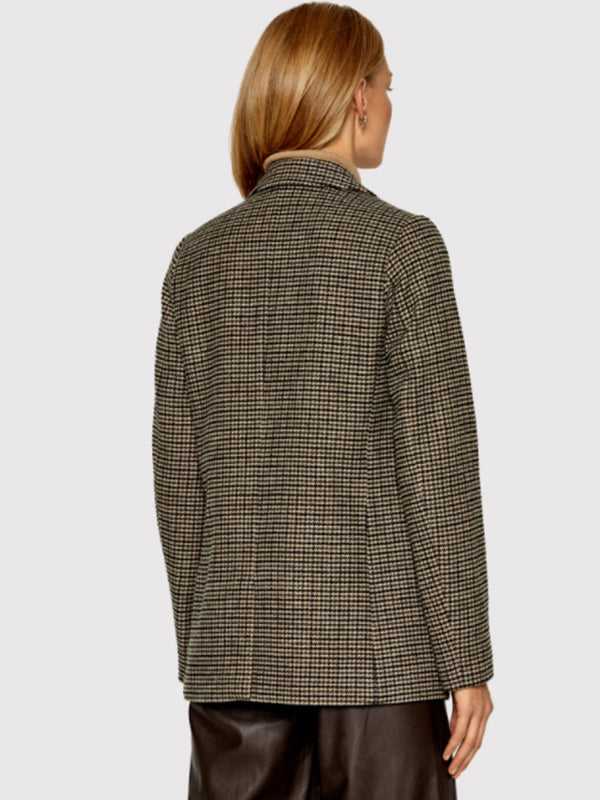 Wool Blend Pattern Sb Hip L Coat Amelie Blazer Chk Large Beige / 42