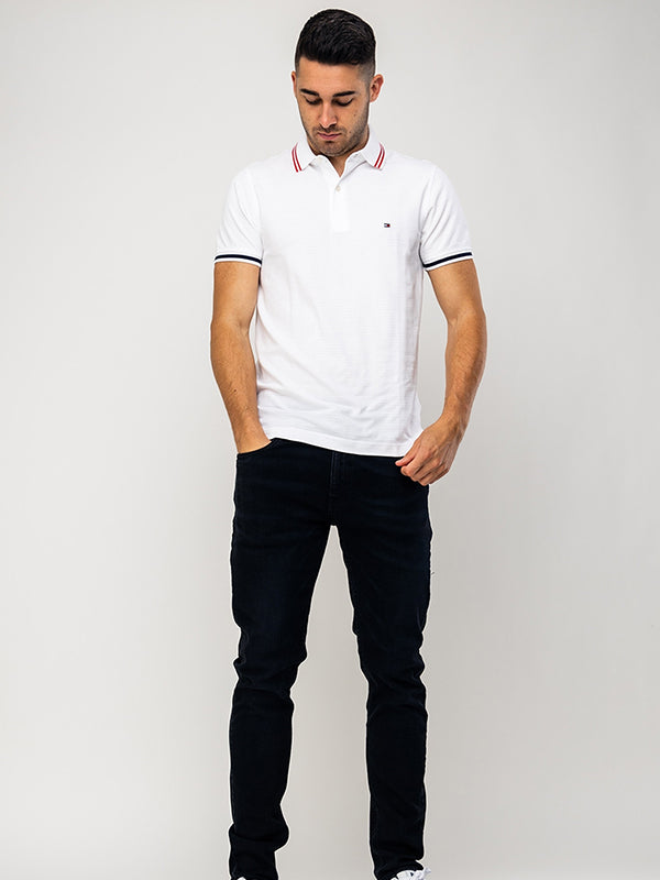 Tonal Textured Stripe Slim Polo BRIGHT WHITE / L