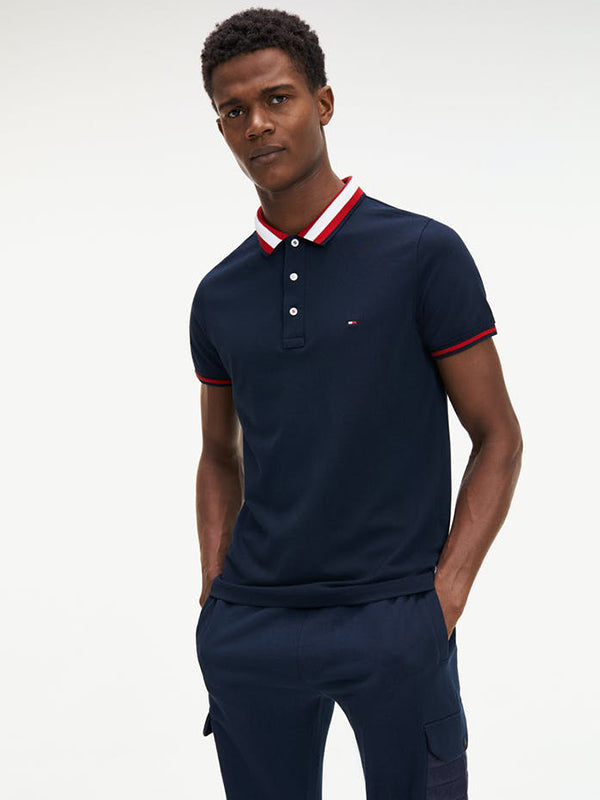 Knitted Tipped Collar Slim Polo SKY CAPTAIN / L