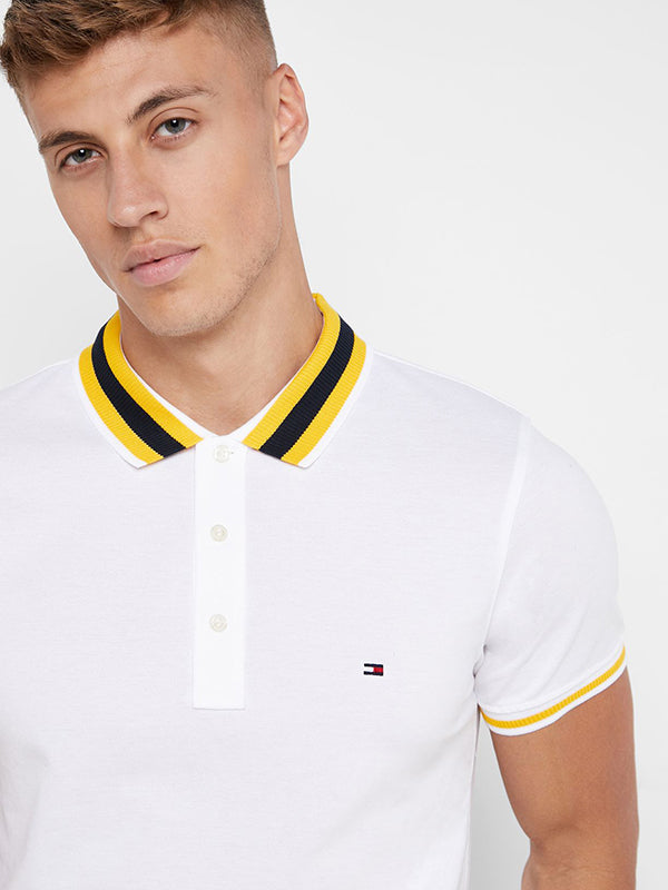 Knitted Tipped Collar Slim Polo BRIGHT WHITE / L