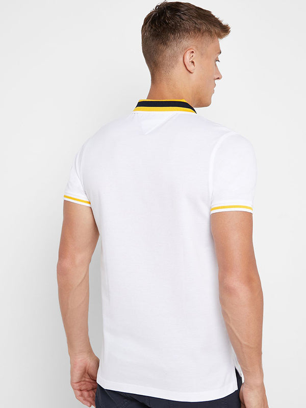 Knitted Tipped Collar Slim Polo BRIGHT WHITE / L