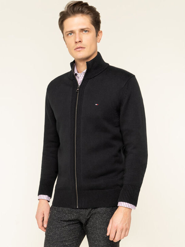 Chunky Cotton Zip Through Jet Black / L