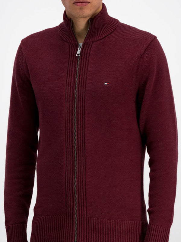 Chunky Cotton Zip Through Tawny Port / L