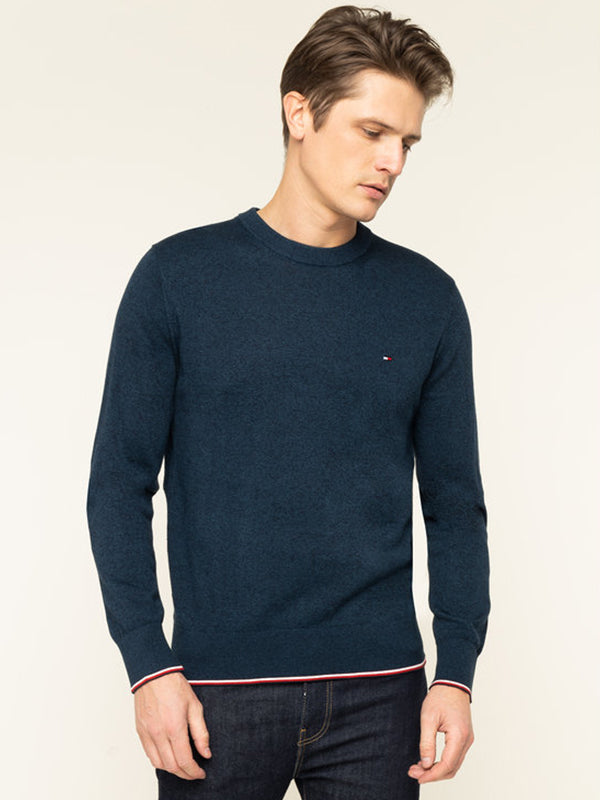 Tipped Mouline Crew Neck Sky Captain / L