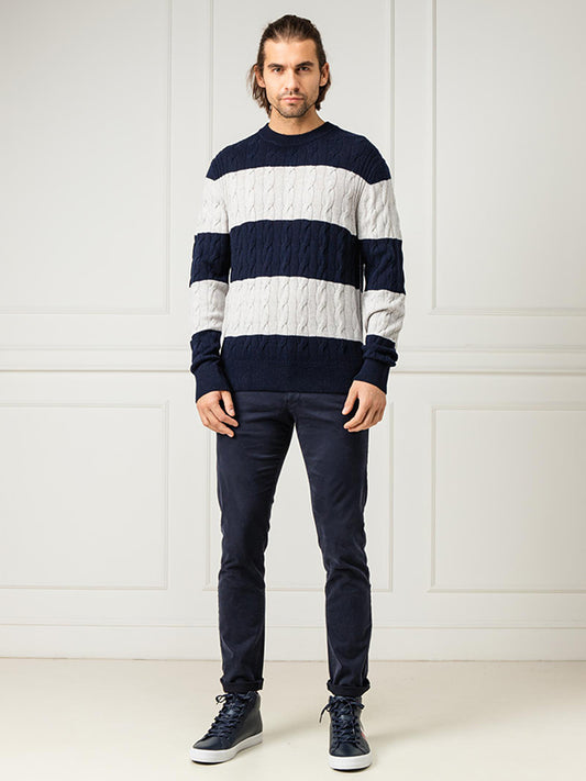 Block Striped Cable Sweater Sky Captain / L