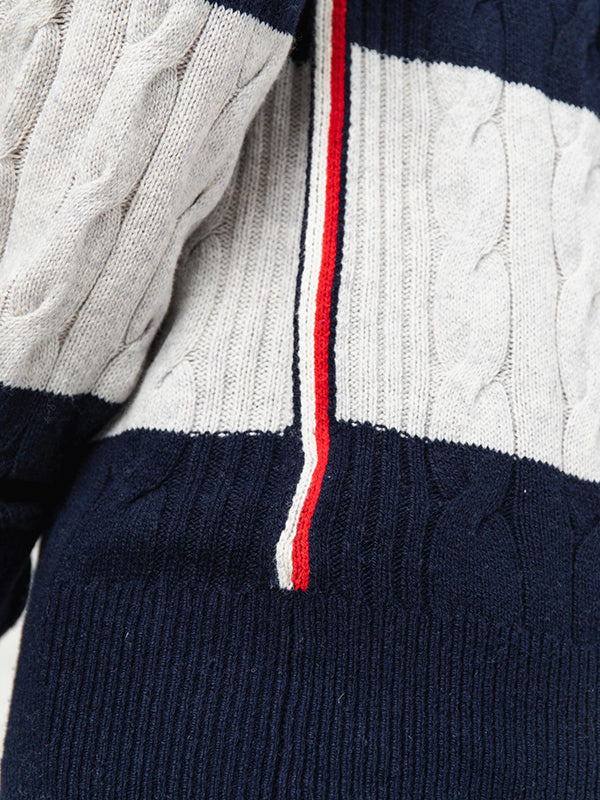 Block Striped Cable Sweater Sky Captain / L