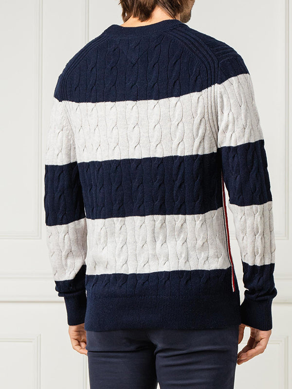 Block Striped Cable Sweater Sky Captain / L