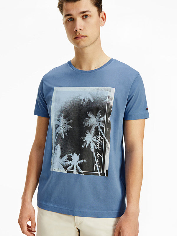 Palm Photo Print Tee Pebble Blue / L